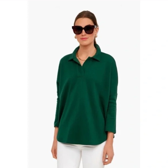Pomander Place Tops - Pomander Place Tuckernuck Easy Polo Swing Sweatshirt Jaguar Green Size XS/S
